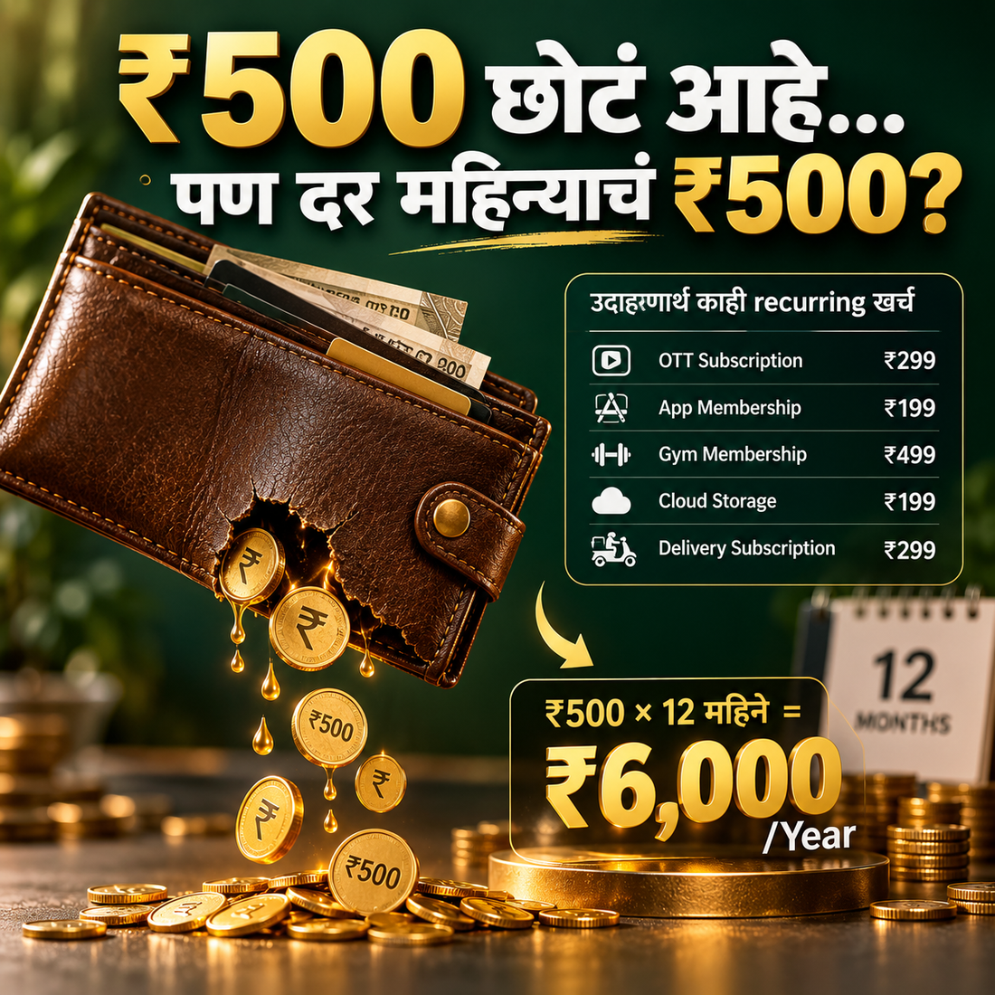 रू 5०० छोटं आहे ... दर महिन्याचं रू 5०० ?